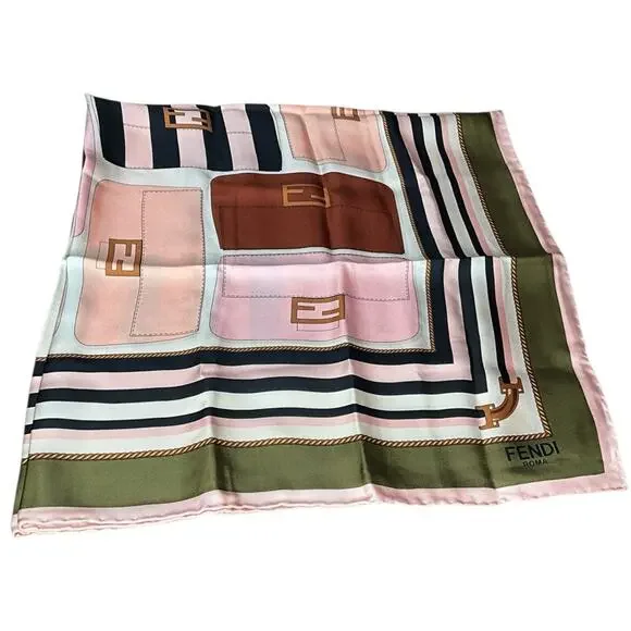 47. Fendi Baguette Print Silk Scarf Foulard - Picture 3 of 4
